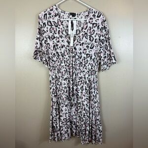 Coco Carmen Leopard Print Dress NWT Pink Black White Large XL Summer Ruffles